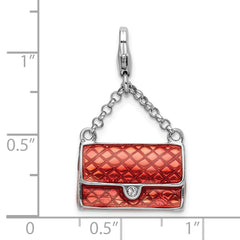 Amore La Vita Sterling Silver Rhodium-plated Polished 3-D Enameled with Swarovski Crystal Purse Charm with Fancy Lobster Clasp