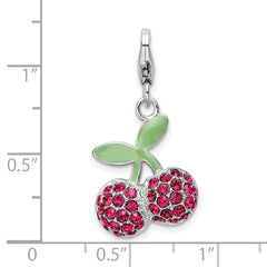 Sterling Silver RH Enameled 3-D Cherries With Lobster Clasp Charm