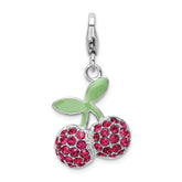 Sterling Silver RH Enameled 3-D Cherries w/Lobster Clasp Charm