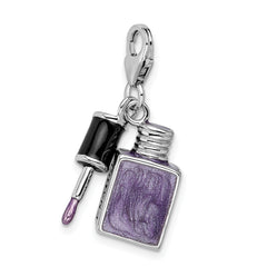 Amore La Vita Sterling Silver Rhodium-plated Polished 3-D Enameled Nail Enameled Charm with Fancy Lobster Clasp