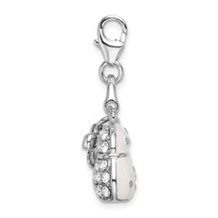 Amore La Vita Sterling Silver Rhodium-plated Polished Enameled 3-D Purse Charm with Fancy Lobster Clasp