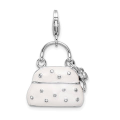 Amore La Vita Sterling Silver Rhodium-plated Polished Enameled 3-D Purse Charm with Fancy Lobster Clasp