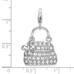 Amore La Vita Sterling Silver Rhodium-plated Polished Enameled 3-D Purse Charm with Fancy Lobster Clasp