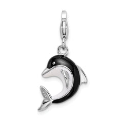 Amore La Vita Sterling Silver Rhodium-plated Polished 3-D Enameled Dolphin Charm with Fancy Lobster Clasp