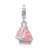 Amore La Vita Sterling Silver Rhodium-plated Polished 3-D Pink CZ Charm with Fancy Lobster Clasp