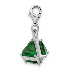 Amore La Vita Sterling Silver Rhodium-plated Polished 3-D Green Glass Charm with Fancy Lobster Clasp