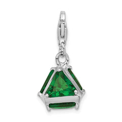 Amore La Vita Sterling Silver Rhodium-plated Polished 3-D Green Glass Charm with Fancy Lobster Clasp