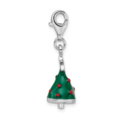 Amore La Vita Sterling Silver Rhodium-plated Polished 3-D Enameled Christmas Tree Charm with Fancy Lobster Clasp