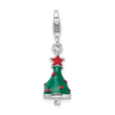 Amore La Vita Sterling Silver Rhodium-plated Polished 3-D Enameled Christmas Tree Charm with Fancy Lobster Clasp