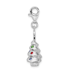 Amore La Vita Sterling Silver Rhodium-plated Polished 3-D Multi-colored Glass Stone Tree Charm with Fancy Lobster Clasp