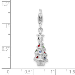 Amore La Vita Sterling Silver Rhodium-plated Polished 3-D Multi-colored Glass Stone Tree Charm with Fancy Lobster Clasp