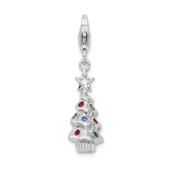 Amore La Vita Sterling Silver Rhodium-plated Polished 3-D Multi-colored Glass Stone Tree Charm with Fancy Lobster Clasp