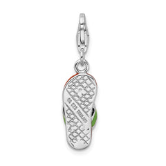Amore La Vita Sterling Silver Rhodium-plated Polished 3-D Enameled Flip-flop Charm with Fancy Lobster Clasp