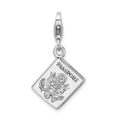 Amore La Vita Sterling Silver Rhodium-plated Polished 3-D Passport Charm with Fancy Lobster Clasp