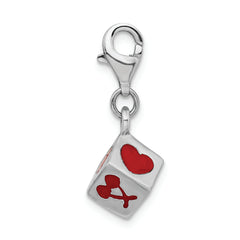 Sterling Silver Rhodium-plated 3-D Enameled Die With Lobster Clasp Charm