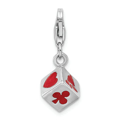 Sterling Silver Rhodium-plated 3-D Enameled Die With Lobster Clasp Charm