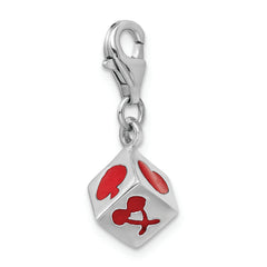 Sterling Silver Rhodium-plated 3-D Enameled Die With Lobster Clasp Charm