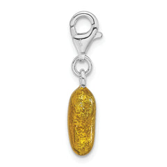 Sterling Silver Rhod-plated 3-D Enameled Yellow Bean With Lobster Clasp Charm