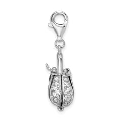 Sterling Silver Black Enameled CZ Handbag w/Lobster Clasp Charm