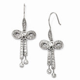 Sterling Silver 925 CZ Bow Dangle Earrings with French Wire