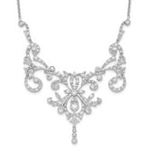 Cheryl M Sterling Silver Rhodium-plated Brilliant-cut CZ Bezel Fancy Scroll 17 Inch Necklace with 2 Inch Extender