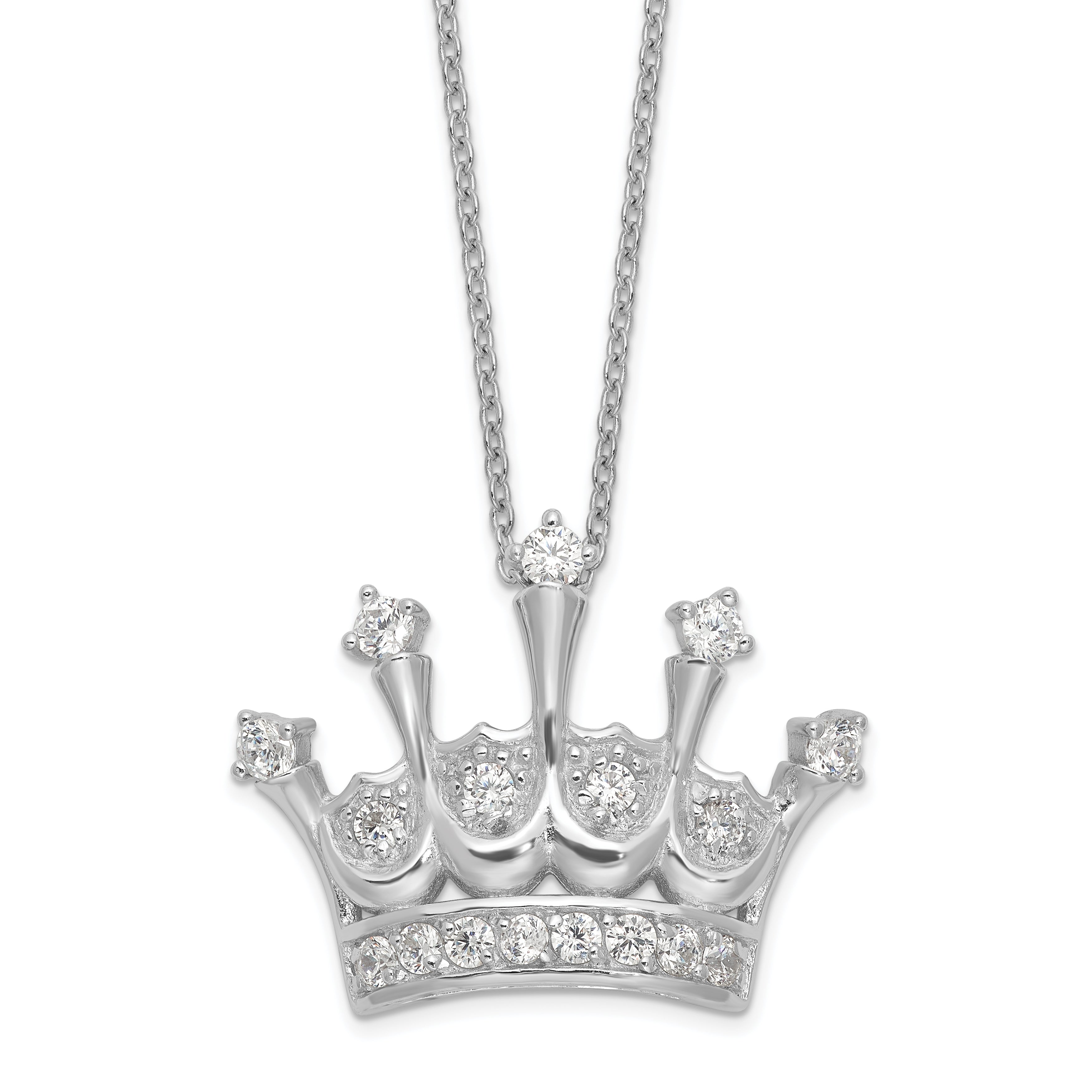 Cheryl M Sterling Silver Rhodium-plated Brilliant-cut CZ Crown 18 Inch Necklace