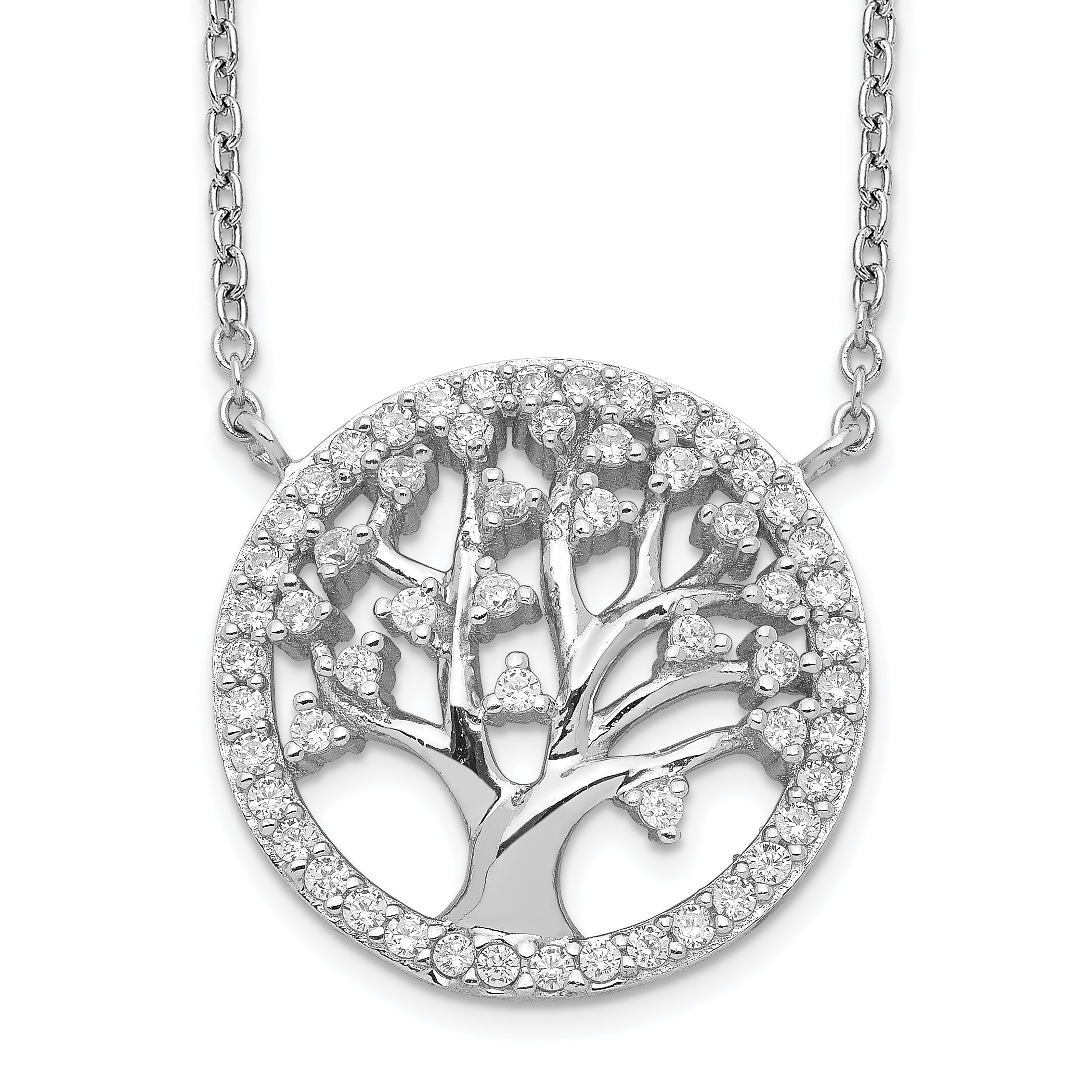 Cheryl M Sterling Silver Rhodium-plated Brilliant-cut CZ Tree Of Life 18 Inch Necklace