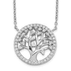 Cheryl M Sterling Silver Rhodium-plated Brilliant-cut CZ Tree Of Life 18 Inch Necklace
