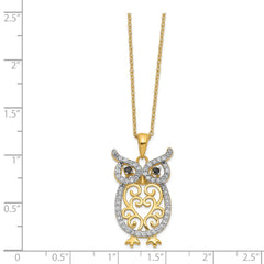 Cheryl M Sterling Silver Gold-plated w/Rhodium CZ Owl 18in Necklace