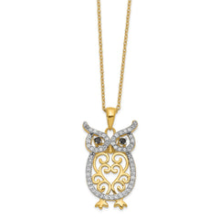 Cheryl Sterling Silver Gold-Plated Owl Necklace with CZ Accents, Elegant Design