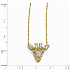 Cheryl M Sterling Silver Gold-plated CZ Enameled Giraffe 18in Necklace