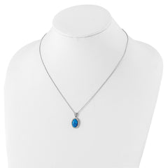 Sterling Silver Blue Opal and CZ Necklace with Rhodium Finish