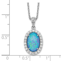 Sterling Silver Blue Opal and CZ Necklace with Rhodium Finish