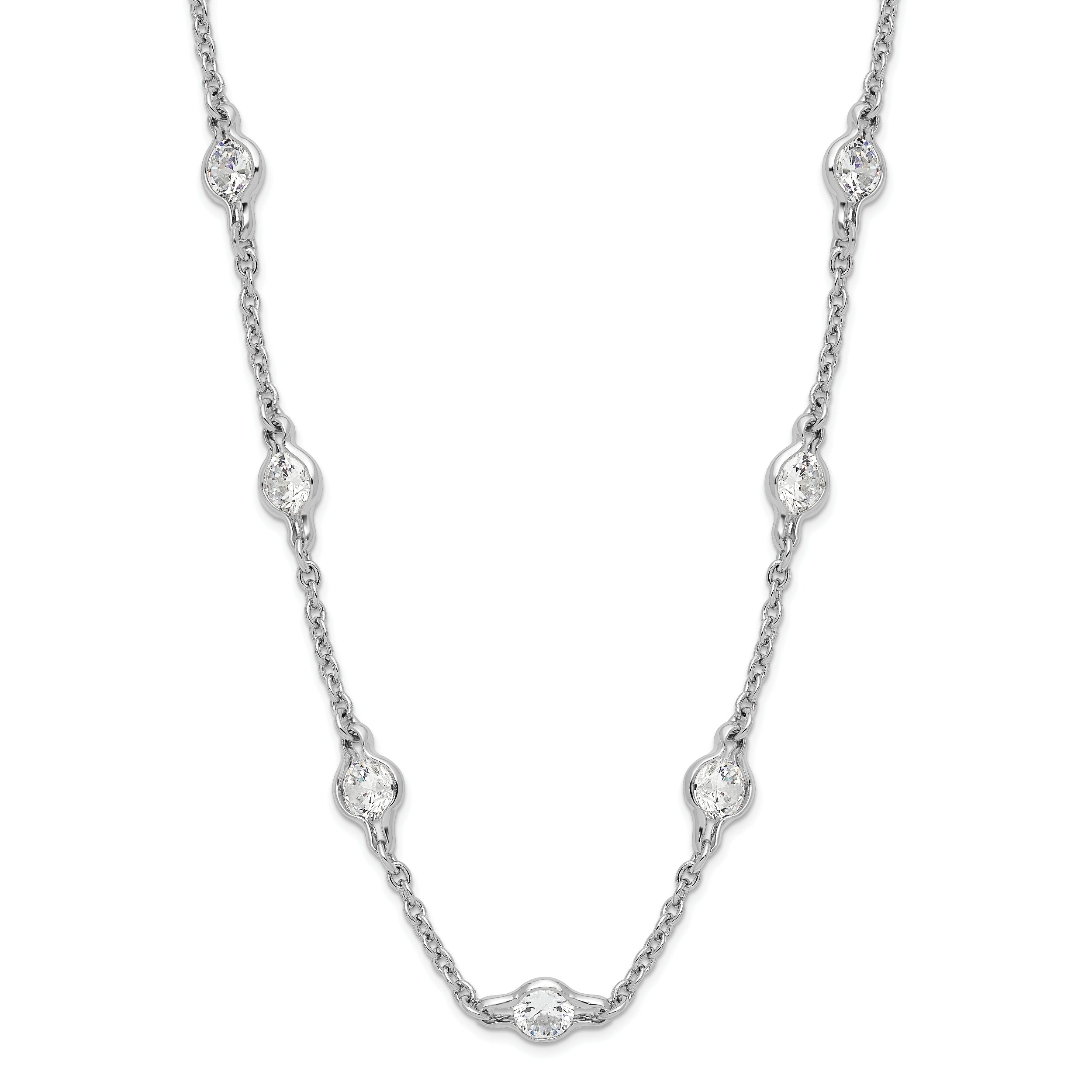 Cheryl M Sterling Silver Rhodium-plated Brilliant-cut Round CZ 19 Station 18.5 Inch Necklace