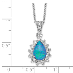 Cheryl Sterling Silver Rhodium-Plated Necklace with Lab Blue Opal and CZ Accents