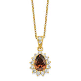 Cheryl M Sterling Silver Gold-plated Brown and White Brilliant-cut CZ Teardrop 18.5 Inch Necklace
