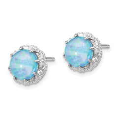Cheryl 925 Sterling Silver Rhodium-Plated Lab Created Blue Opal & CZ Stud Earrings