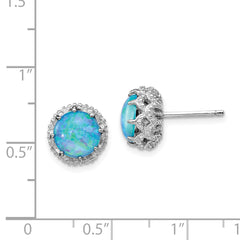 Cheryl 925 Sterling Silver Rhodium-Plated Lab Created Blue Opal & CZ Stud Earrings