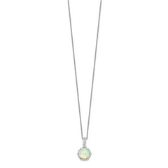 Cheryl Elegant Sterling Silver Opal and CZ Necklace with Polished Finish
