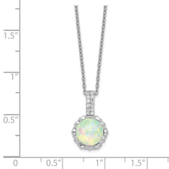 Cheryl Elegant Sterling Silver Opal and CZ Necklace with Polished Finish