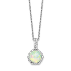 Cheryl M Sterling Silver Rhodium-plated Cabochon Lab Created Opal and Brilliant-cut CZ 18.5 Inch Necklace