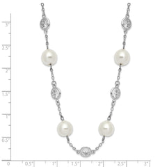 Cheryl 925 Sterling Silver CZ and Pearl Necklace with Polished Rhodium Finish