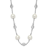 Cheryl M Sterling Silver Rhodium-plated Glass Pearl and Brilliant-cut CZ Bezel Station 18.25 Inch Necklace