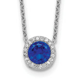 Cheryl M Sterling Silver Rhodium-plated Brilliant-cut Lab Created Dark Blue Spinel and Brilliant-cut White CZ Round Halo 18.25 Inch Necklace