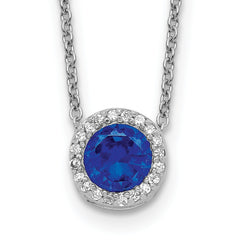 Cheryl M Sterling Silver Rhodium-plated Brilliant-cut Lab Created Dark Blue Spinel and Brilliant-cut White CZ Round Halo 18.25 Inch Necklace