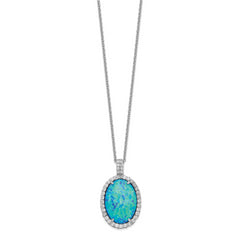 Sophia Jewelers Sterling Silver Necklace with Lab Blue Opal and CZ