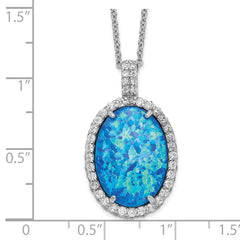 Sophia Jewelers Sterling Silver Necklace with Lab Blue Opal and CZ