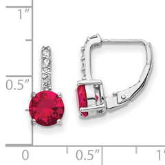 Sterling Silver Rhodium-Plated Ruby & CZ Leverback Earrings, Polished & Gift-Ready