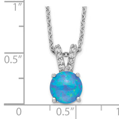 Sophia Jewelers Sterling Silver Blue Opal CZ Necklace Elegant Polished Finish
