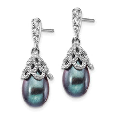 Cheryl Sterling Silver Rhodium Teardrop Pearl & CZ Dangle Earrings Elegant & Gift-Ready